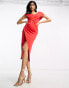 Фото #2 товара ASOS DESIGN drape satin wrap midi dress in red