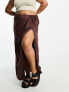 Фото #4 товара ASOS DESIGN Curve linen maxi skirt with high split in chocolate