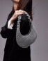 Фото #3 товара Topshop Solane diamante shoulder bag with ruched handle in silver