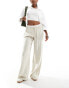 ASOS DESIGN contrast waistband wide leg trouser in neutral