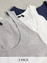 ASOS DESIGN 3 pack vest with scoop neck in grey marl, navy and white