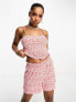 JDY soft paperbag shorts co-ord in red ditsy floral