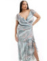 Фото #4 товара ASOS DESIGN Curve wrap front ruffle maxi dress with high split detail in abstract print