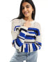 Фото #1 товара ONLY crochet jumper in cream and blue stripe