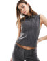 Фото #1 товара Weekday Fuji co-ord zip through vest in grey pinstripe