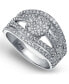 Cubic Zirconia Pave Multi Row Ring with Disc Center in Silver Plate