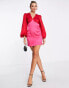 Фото #2 товара Never Fully Dressed colour block mini dress in red and pink