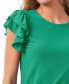 ფოტო #3 პროდუქტის Women's Ruffled Flutter-Sleeve Short Sleeve Knit Top