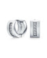 ფოტო #1 პროდუქტის Unisex Channel Set 3 Row Cubic Zirconia CZ K-pop Wide Mini Hoop Huggie Earrings For Men For Women Silver Plated Steel Stainless