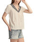 Women's Embroidered Tie-Neck Peasant Top