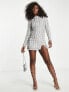 Фото #4 товара Miss Selfridge Premium embellished long sleeve rope detail mini dress in silver