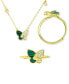2-Pc. Set Lab-Grown Malachite & Cubic Zirconia Butterfly Pendant Necklace & Matching Ring in 14k Gold-Plated Sterling Silver