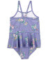 Toddler Floral Print 1-Piece Ruffle Swimsuit 3T