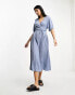 Фото #4 товара ASOS DESIGN textured crinkle wrap midi dress with tie side in blue