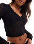 The Frolic lace v neck long sleeve top co-ord in black