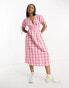 Фото #4 товара Influence cotton poplin mixed gingham midi dress in pink