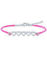Diamond Accent Multi-Heart Pink Cord Bracelet in Sterling Silver