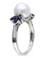 ფოტო #3 პროდუქტის Freshwater Cultured Pearl (9-9.5mm), Sapphire (5/8 ct. t.w.) and Diamond Accent Ring in 10k White Gold