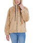 Фото #7 товара Juniors' Juniors' Reversible Faux Fur Hooded Bomber Jacket