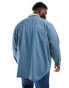 Levi's Big & Tall contrast collar relaxed fit western denim shirt in mid blue Голубой, 3XL - фото #4