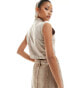 Simmi denim high neck zip through sleeveless top co-ord in light wash sand