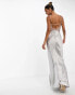 ASOS DESIGN satin lace insert keyhole maxi dress in silver grey