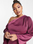 Фото #4 товара ASOS DESIGN Curve off shoulder satin maxi dress with drape detail in wine