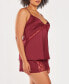 Plus Size Silky 2 Piece Camisole and Shorts Pajama Set in Lace Trims