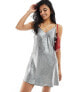 Фото #1 товара Miss Selfridge metallic swing mini slip dress in silver