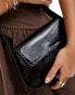 Pull&Bear patent shoulder bag with flap detail in black