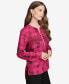 Women's Printed Front-Zip Side-Slit Top Cerise Mul, XS - фото #3