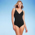 Фото #1 товара Women's V-Neck Shirred Medium Coverage One Piece Swimsuit - Kona Sol Black XS