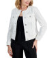 ფოტო #1 პროდუქტის Petite Jewel Neck Button-Front Denim Jacket