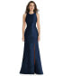 Фото #1 товара Womens Jewel Neck Bowed Open-Back Trumpet Dress with Front Slit