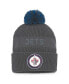 Фото #1 товара Men's Charcoal Winnipeg Jets Authentic Pro Home Ice Cuffed Knit Hat with Pom