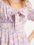Wednesday's Girl tie front mini tea dress in purple floral