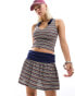 COLLUSION tennis mini skirt co-ord with fold over waistband in stripe