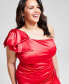 Фото #5 товара Trendy Plus Size One-Bow-Shoulder Ruched Satin Dress