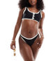 Kaiia contrast trim high leg bikini briefs co-ord in monochrome