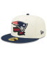 ფოტო #4 პროდუქტის Men's Cream, Navy New England Patriots 2022 Sideline 59FIFTY Fitted Hat