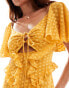 ASOS DESIGN flutter sleeve ruffle maxi dress with cut out detail in textured spot in burnt yellow Dunkelgelb, 36 - фото #3