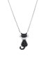 Black and White Crystal Sitting Cat Necklace in Fine Silver Plated Brass