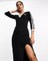 Фото #2 товара adidas Originals three stripe v neck maxi dress in black