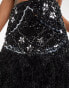 Фото #2 товара ASOS DESIGN embellished mini skirt with feather hem in black and silver sequin