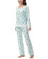Фото #7 товара Women's Long Sleeve Notch Collar Top with Lounge Pants 2 Piece Pajama Set