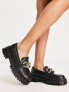 Stradivarius chunky flat loafers with chain detail in black