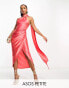 Фото #1 товара ASOS DESIGN Petite one shoulder tie stretch satin midi dress in pink