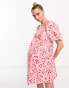 Фото #4 товара Wednesday's Girl Maternity puff sleeve ditsy floral print mini dress in pink