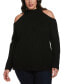 ფოტო #1 პროდუქტის Plus Size Cold Shoulder Long Sleeve Tunic Sweater