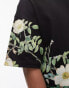 Topman premium extreme oversized fit t-shirt with all over floral print in black